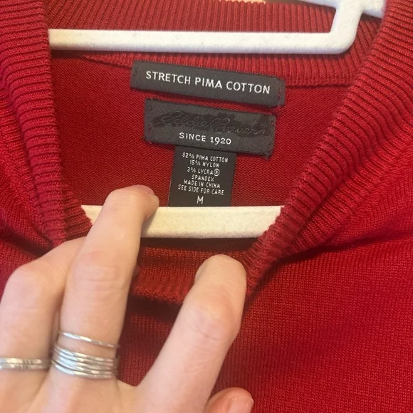 Eddie Bauer Pima Stretch Cotton Classic Red Men's Sweater - Picture 4 of 4
